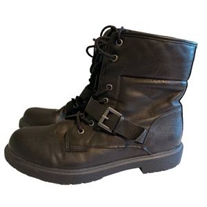 Rock & Candy black lace up Moto boots with buckle